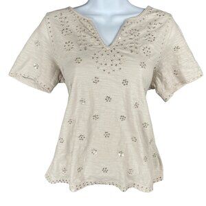 Soft Surroundings Top Womens XS Sequins Floral Embroidered Everyday Capsule Soft